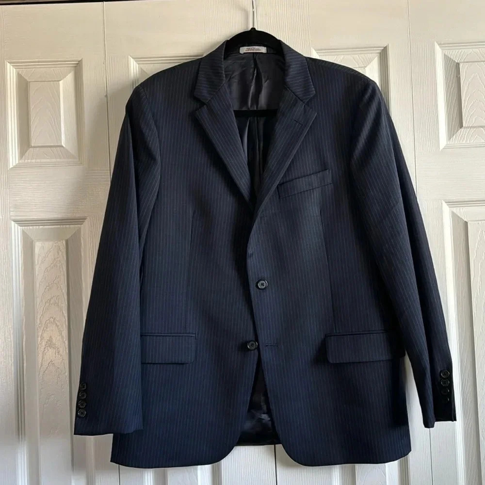 Hicky Freeman 💯 Wool Navy Pinstripe Suit Jacket 42R